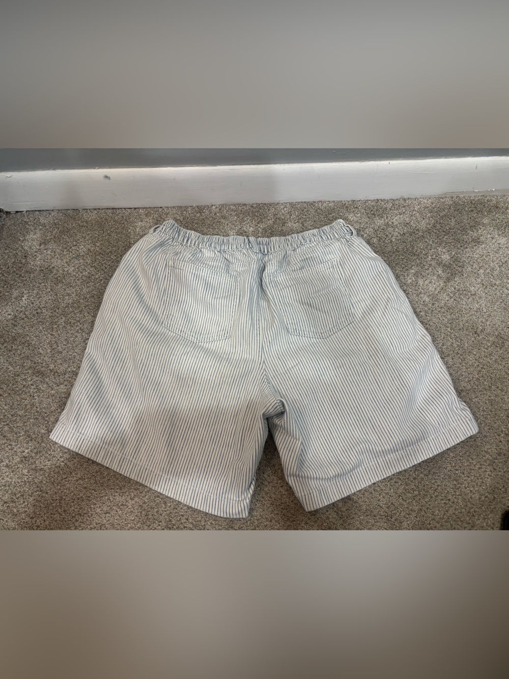 Aerie Blue & White Striped Chambray Casual Shorts Size Large Summer Beachy - Picture 3 of 11